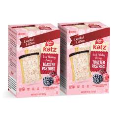 Katz Gluten Free Iced Holiday Berry Toaster Pastries with a snowy glaze, ready to enjoy.