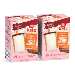 Katz Gluten Free Pumpkin Cheesecake Toaster Pastries package front, convenient two-pack for easy storage.