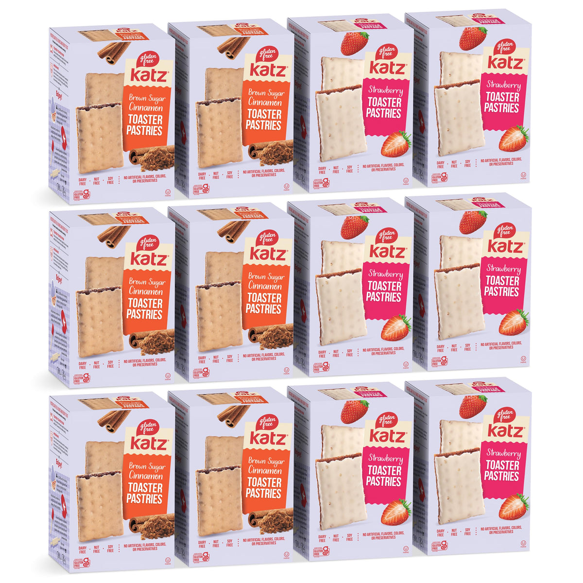 Katz Gluten Free Strawberry Toaster Pastries packaging shows quick breakfast convenience.