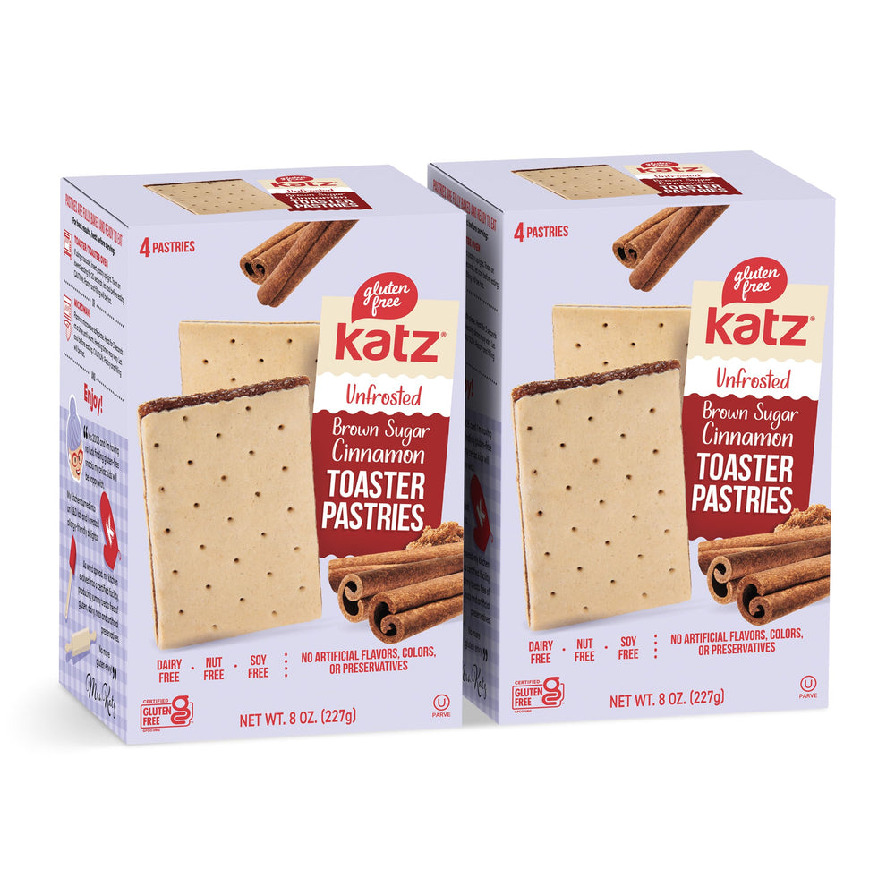 Katz Gluten Free Unfrosted Cinnamon Toaster Pastries packaging front, convenient snack