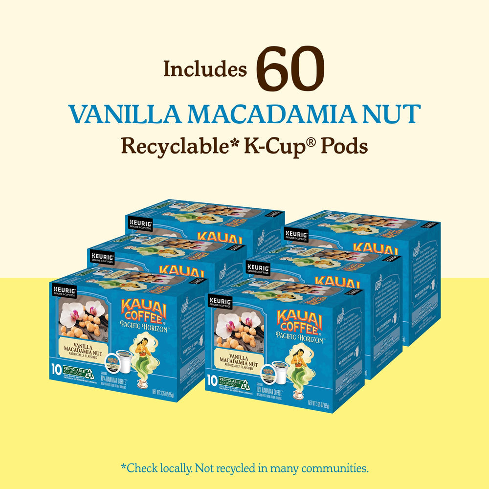Kauai Coffee Vanilla Macadamia Nut uses 10 percent Hawaiian-origin Arabica beans.