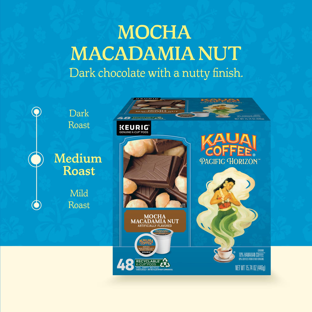 Kauai Coffee Arabica beans show 10% Hawaiian origin in a fragrant roast.