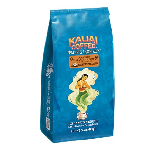 Kauai Coffee Arabica beans closeup highlighting bright aroma for crisp filter brews