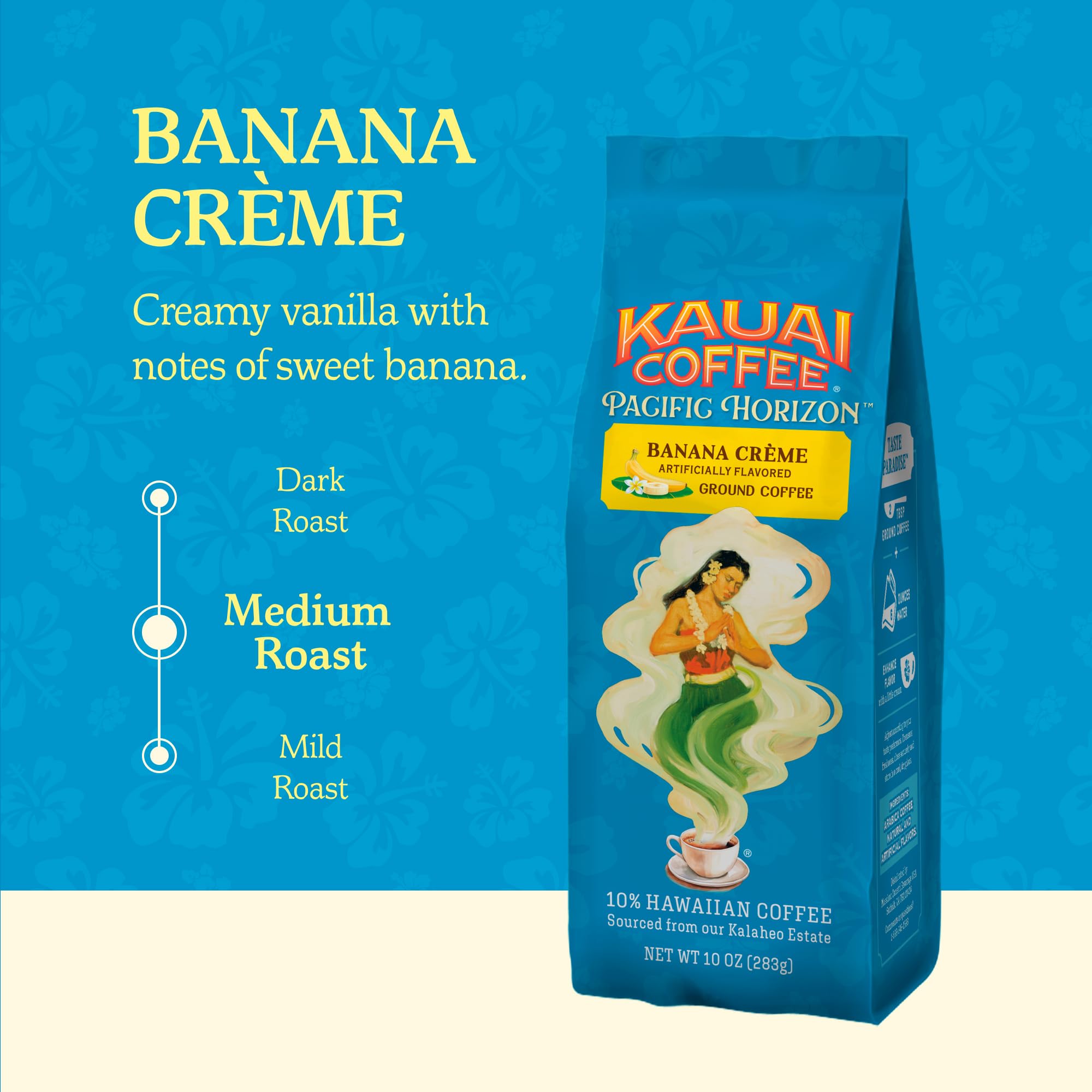 Kauai Coffee Banana Creme vanilla steam rising from a cup