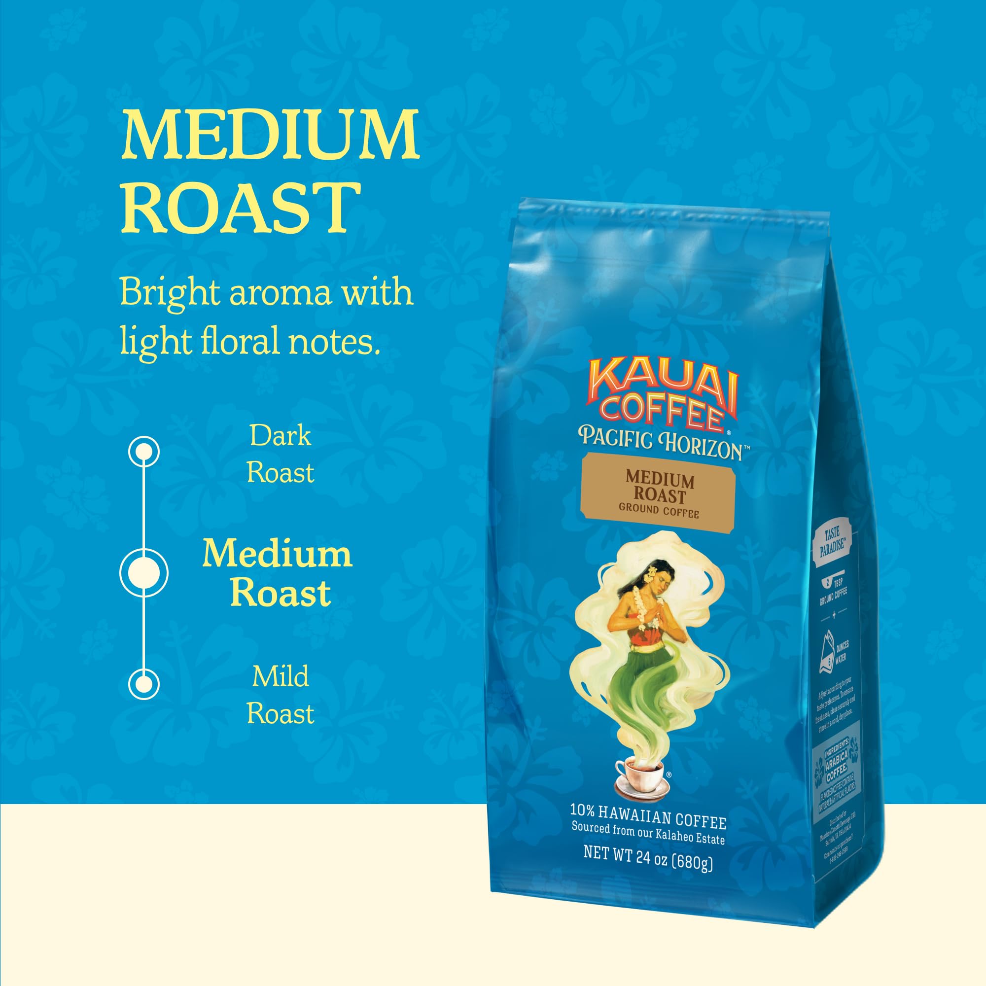 Kauai Coffee brewed cup showing bright aroma and smooth flavor