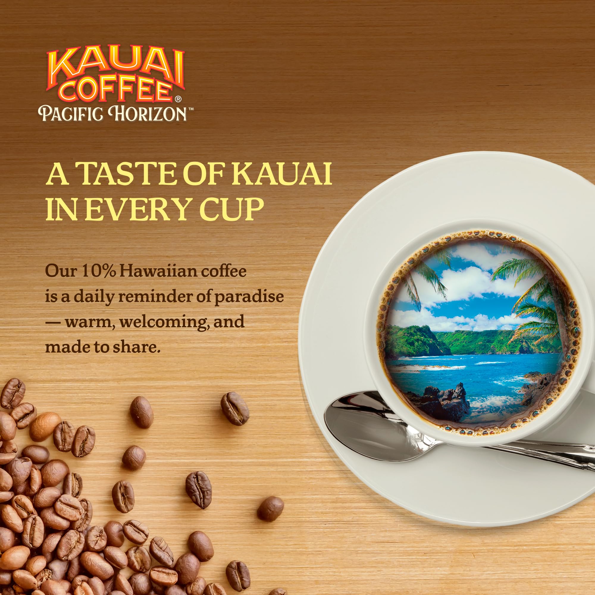 Kauai Coffee Estate label on bag highlighting origin