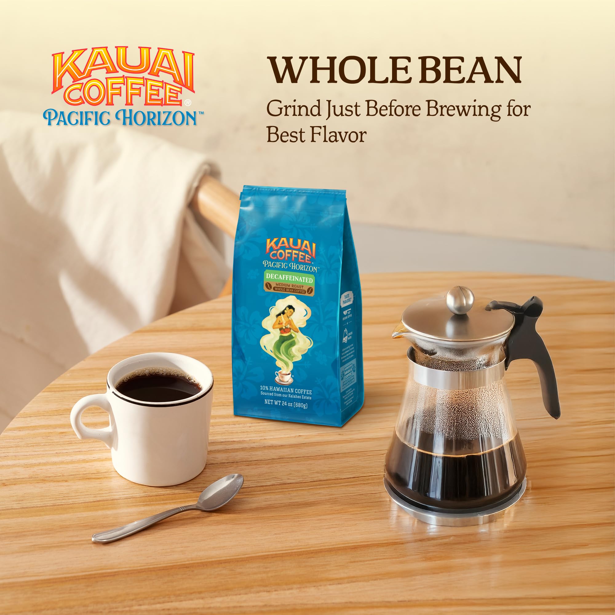 Kauai Coffee freshness seal ensures peak aroma from bag to cup.