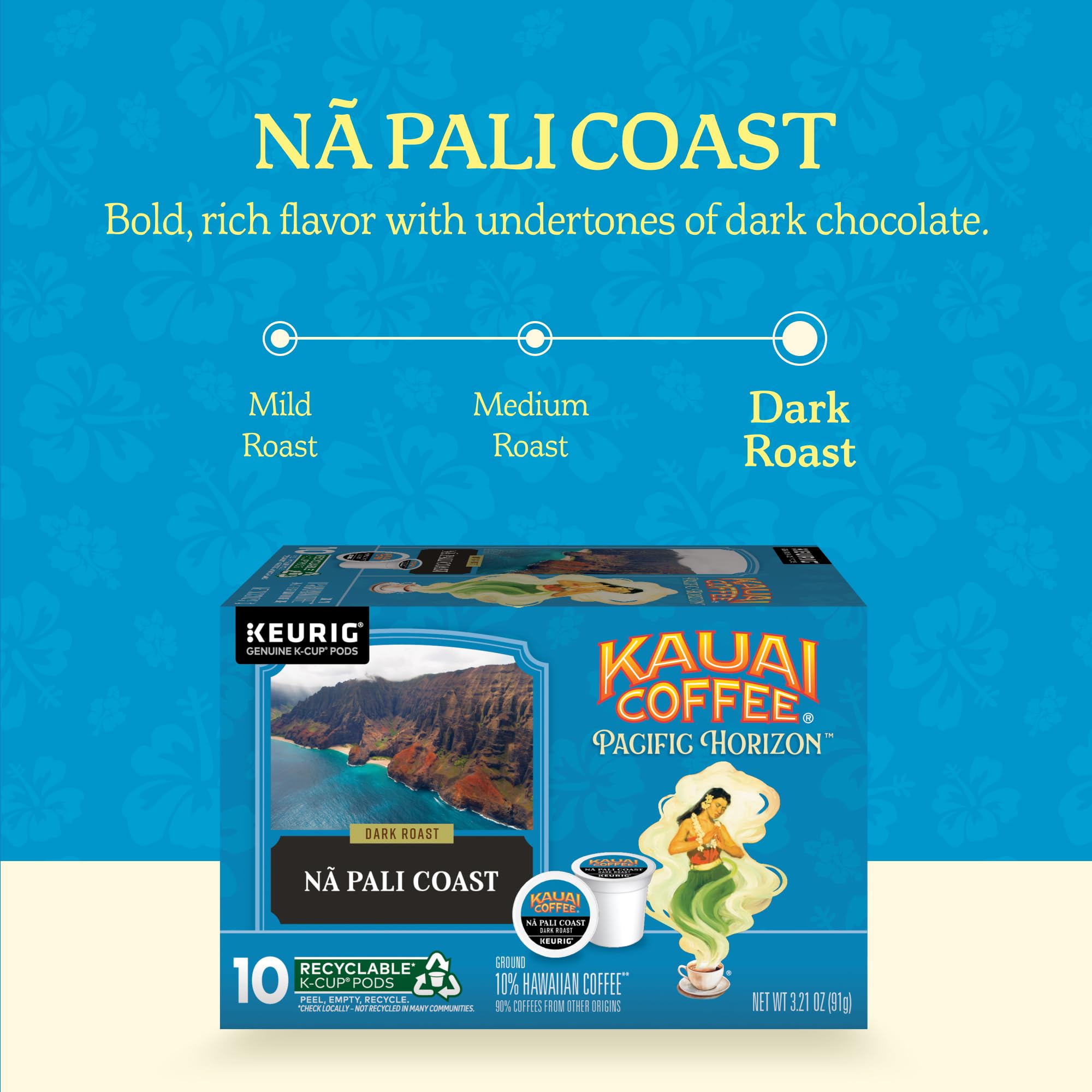 Kauai Coffee K-Cup pods compatible with Keurig brewers for easy mornings.