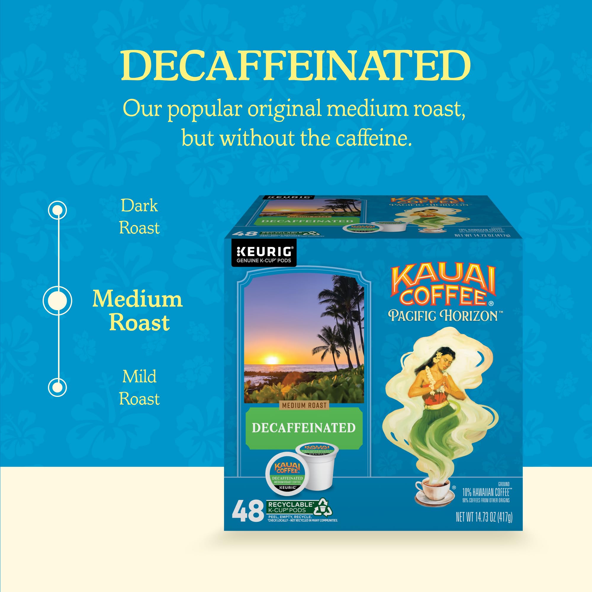 Eco-friendly recyclable pods from Kauai Coffee fit Keurig brewers easily.