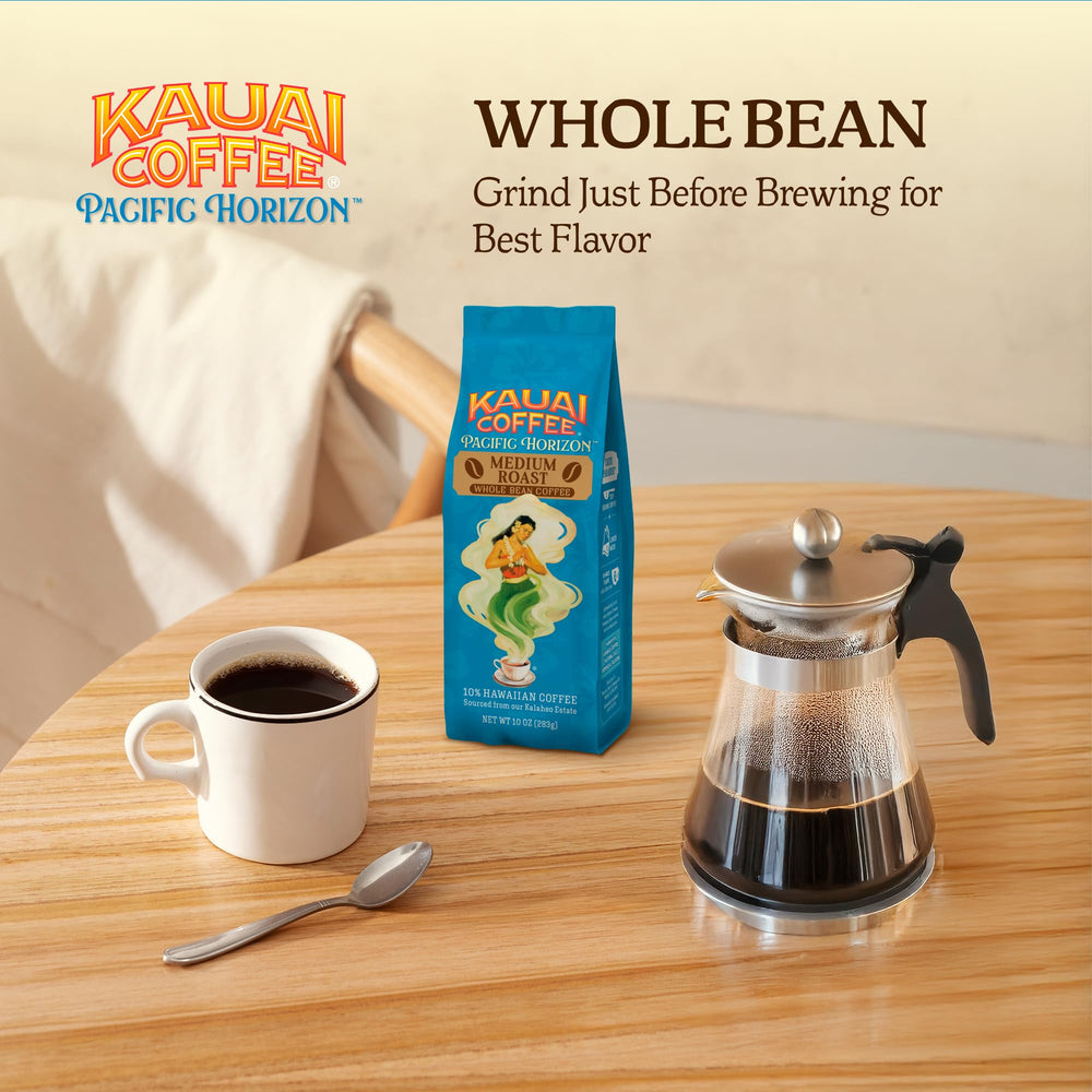 Steaming Kauai Coffee cup reveals bright aroma and delicate floral notes.