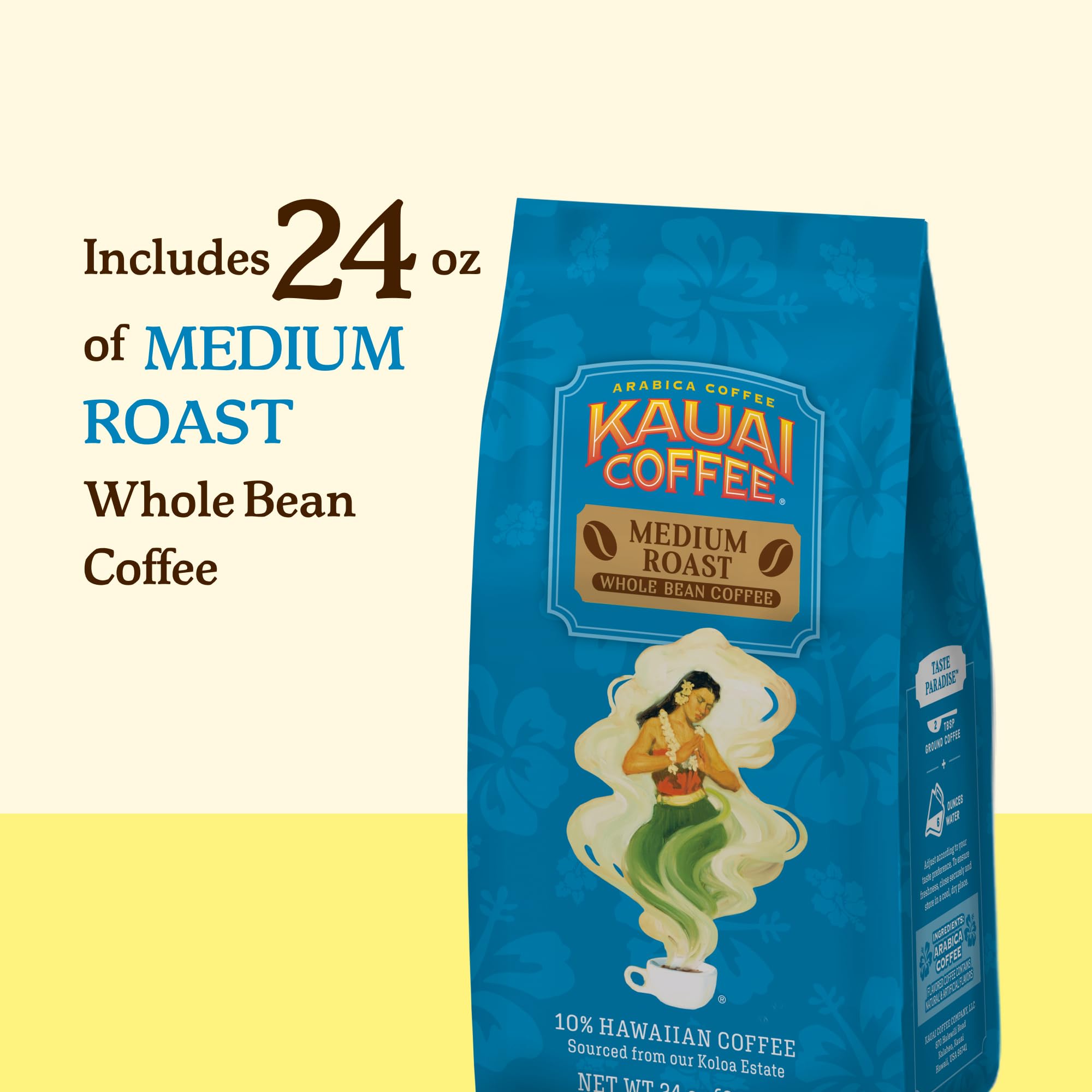 Kauai Coffee Koloa Estate Medium Roast pour-over brew with bright aroma.