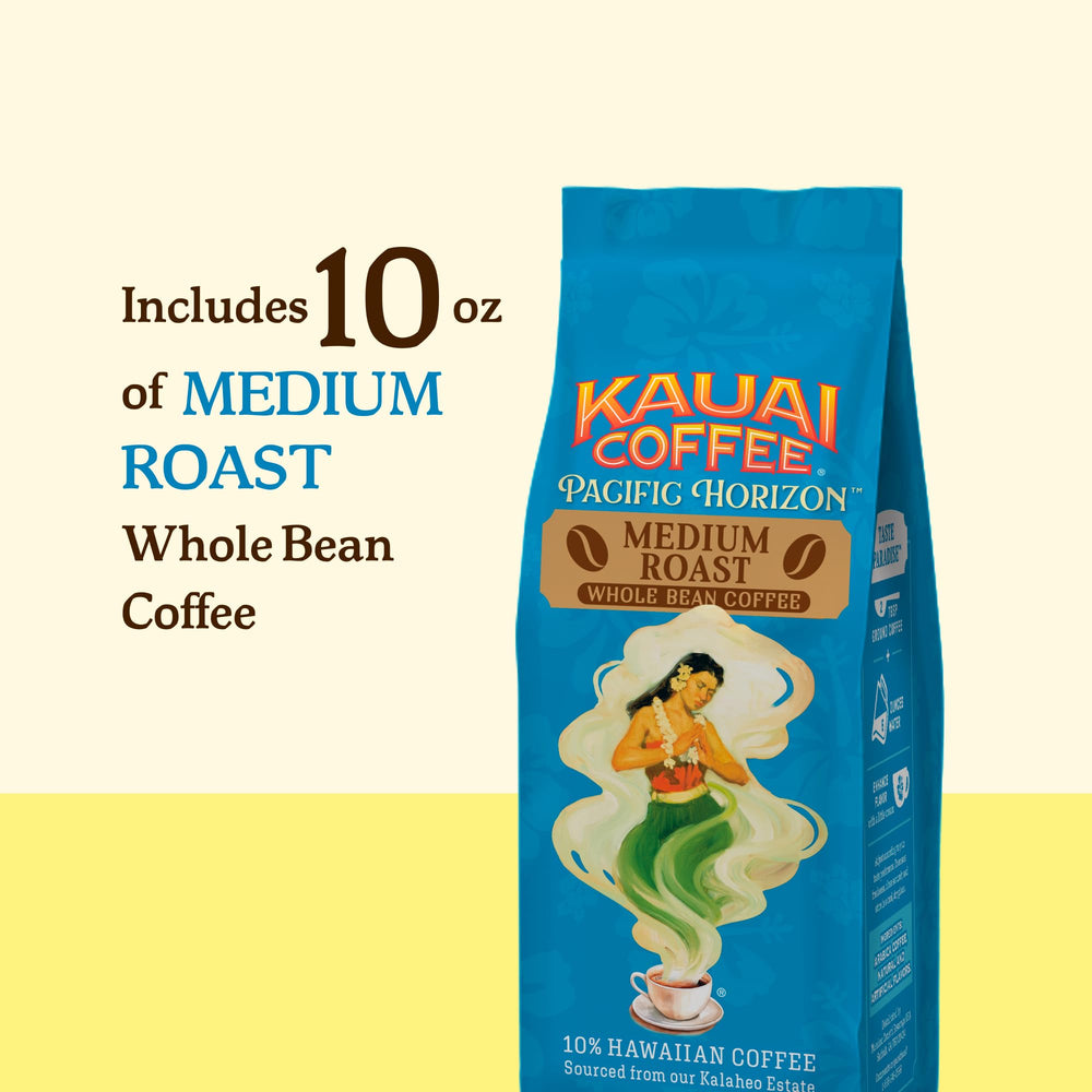 Steaming cup of Kauai Coffee showcases inviting aroma.