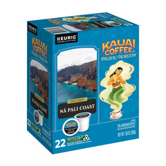 Kauai Coffee Na Pali Coast Dark Roast K-Cup pod with a rich aroma for a smooth morning brew.