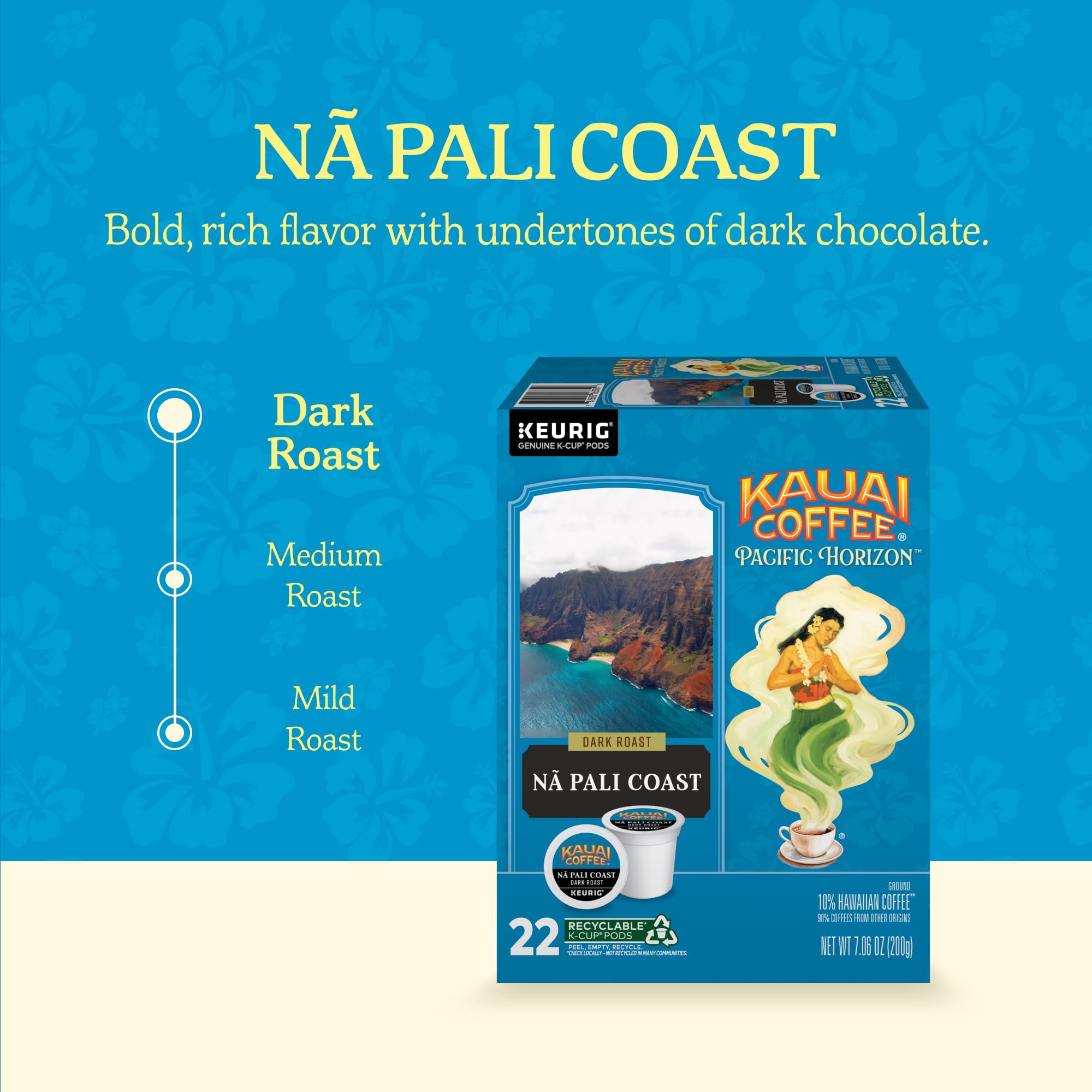 Kauai Coffee Nutty-Sweet Chocolate Overtones K-Cup pod for indulgent, barista-style home brews.