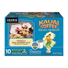 Kauai Coffee Vanilla Macadamia Nut K-Cup Pod close-up showcasing premium flavor.