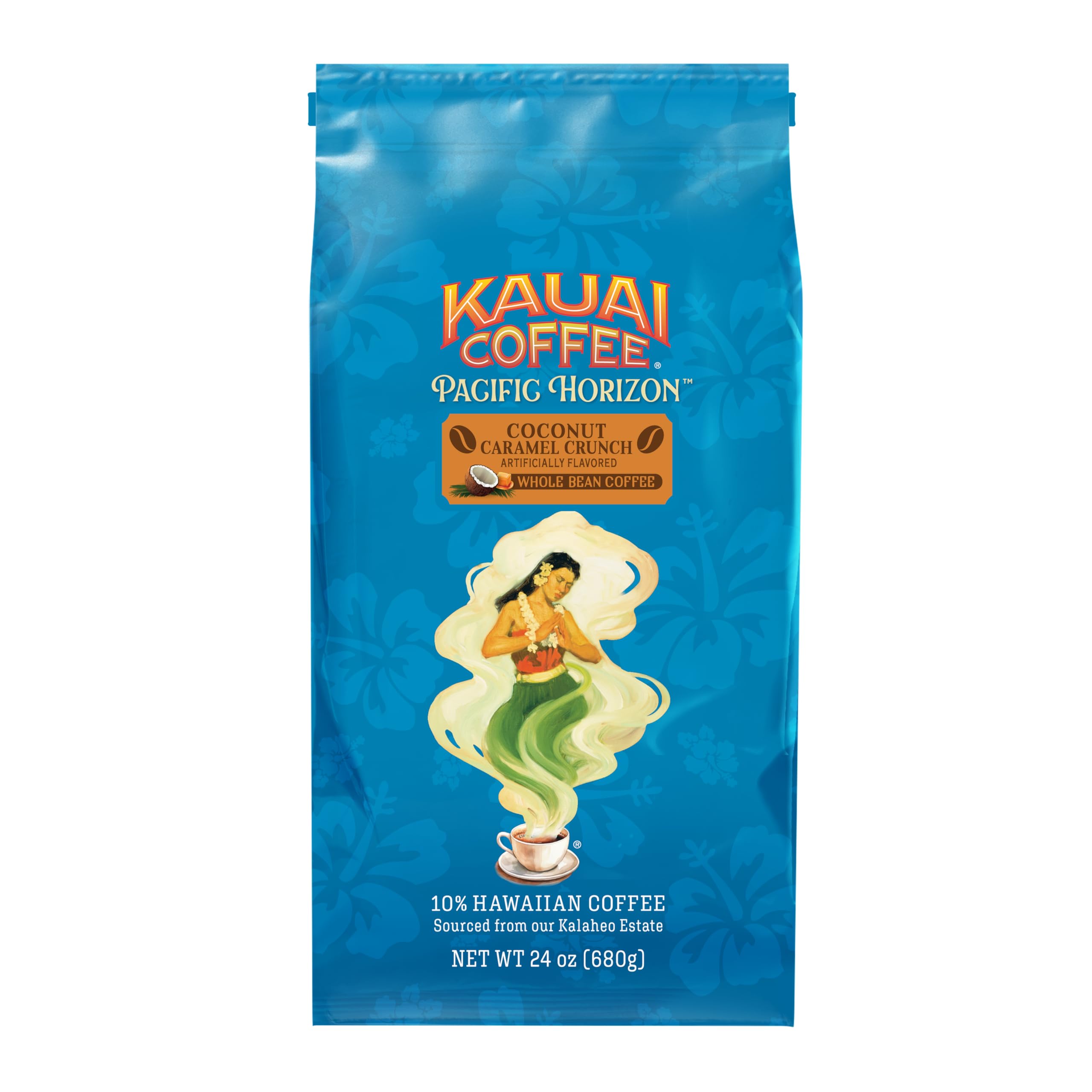 Kauai Coffee whole bean bag front ideal for fresh grinding to preserve aroma