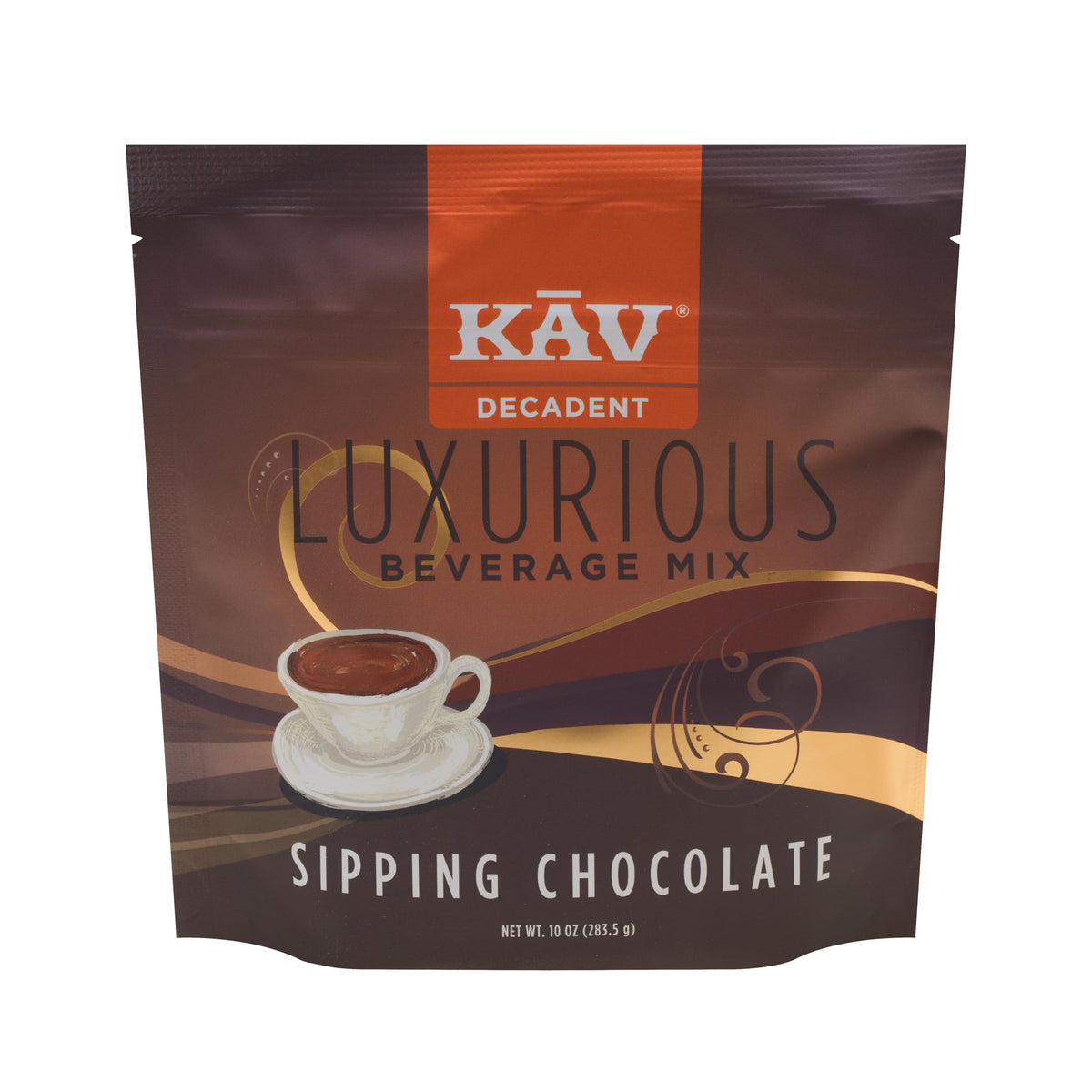 KAV Decadent rich sipping chocolate bottle pour showcases premium flavor for cozy evenings.