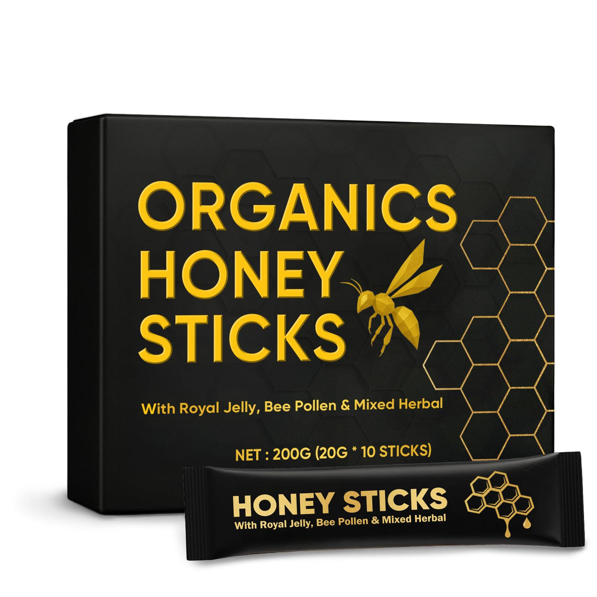 KBKTWOLT Organics Honey Sticks pack-front for convenient daily energy