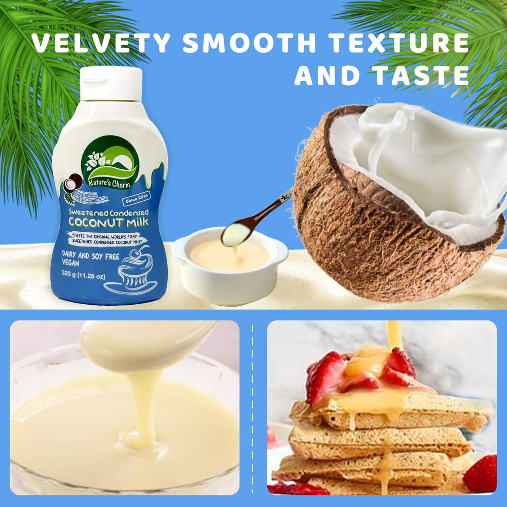 Non-GMO and gluten-free packaging highlight for Nature's Charm coconut milk.
