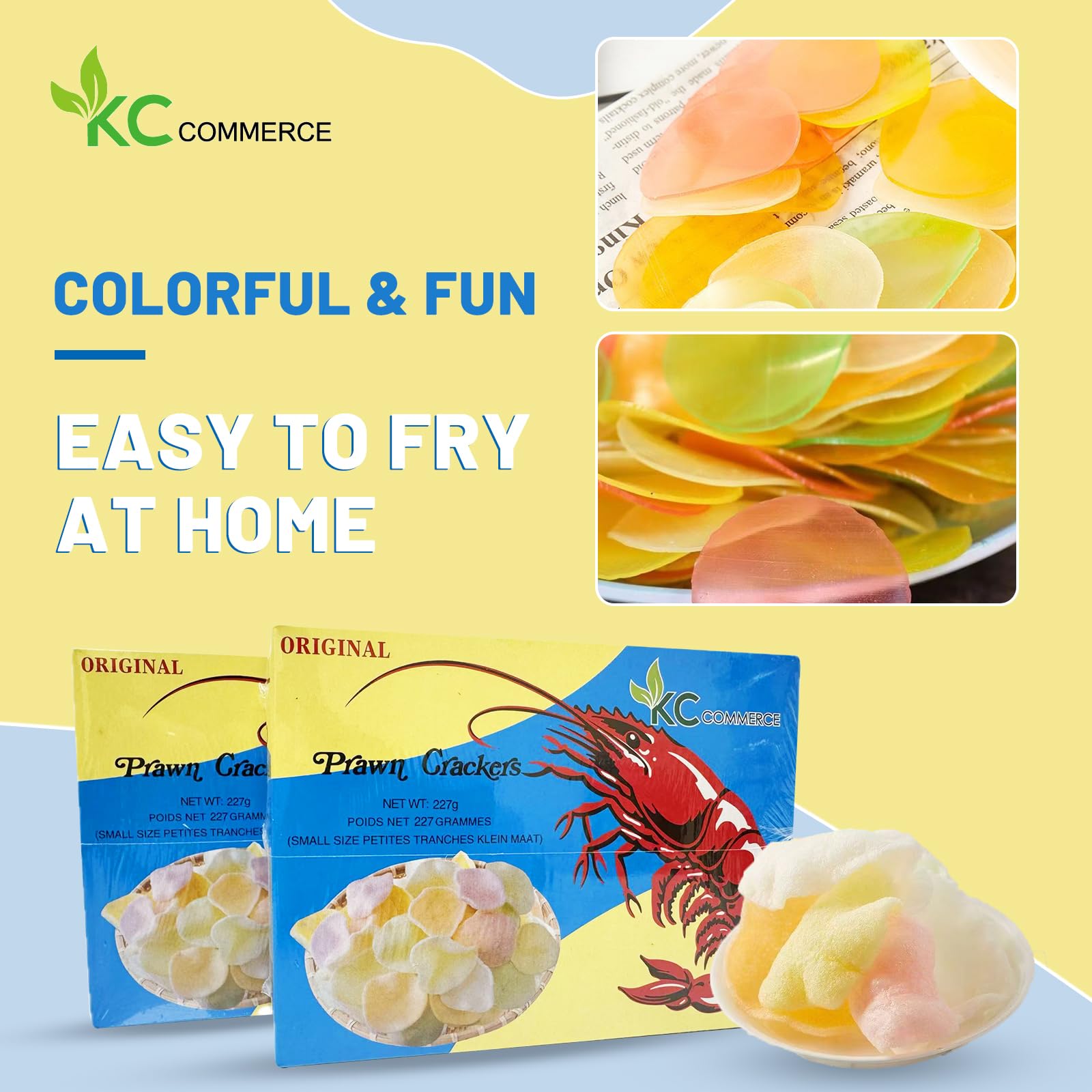 Assorted colors prawn crackers add vibrant snack appeal.