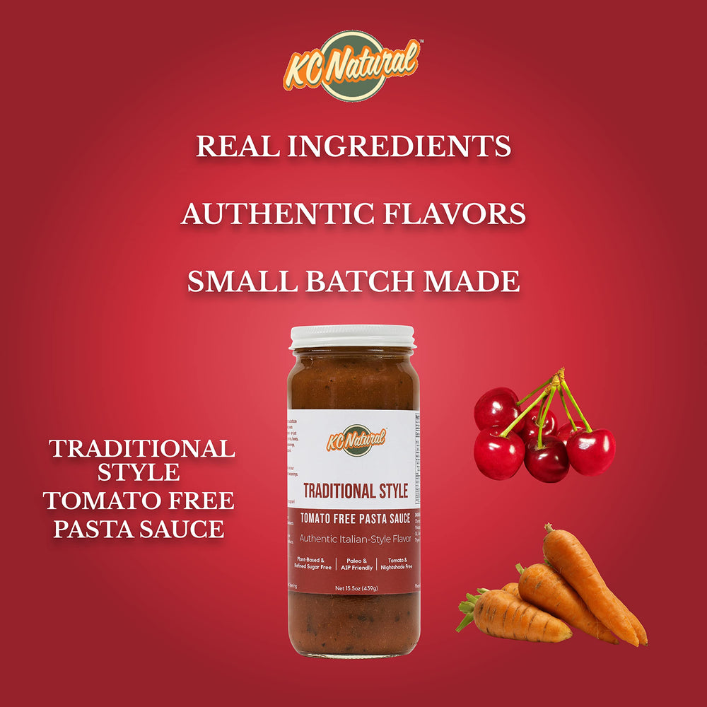 KC Natural Tomato Free Pasta Sauce close-up texture and clean ingredients.