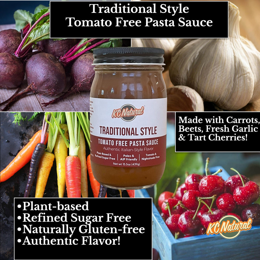 KC Natural Tomato Free Pasta Sauce jar displayed for vegan meal prep.