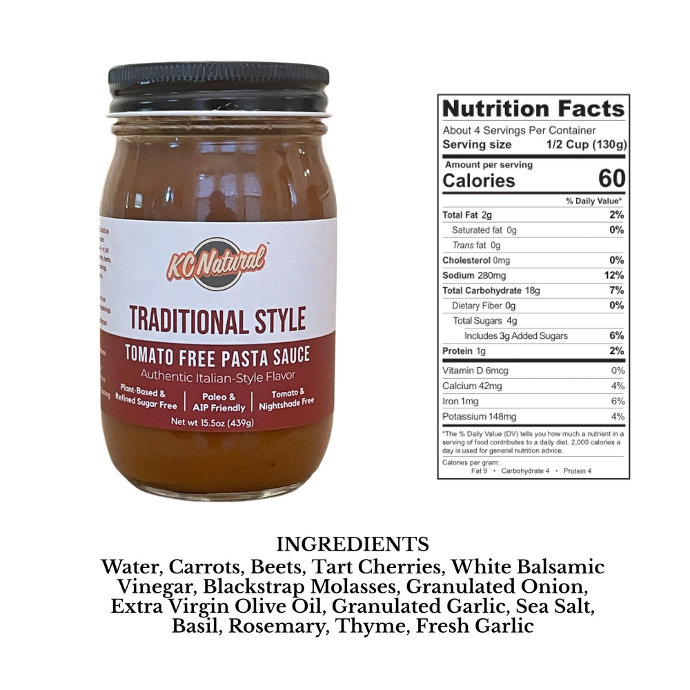 KC Natural Tomato Free Pasta Sauce pour ready for quick, dairy-free dinners.