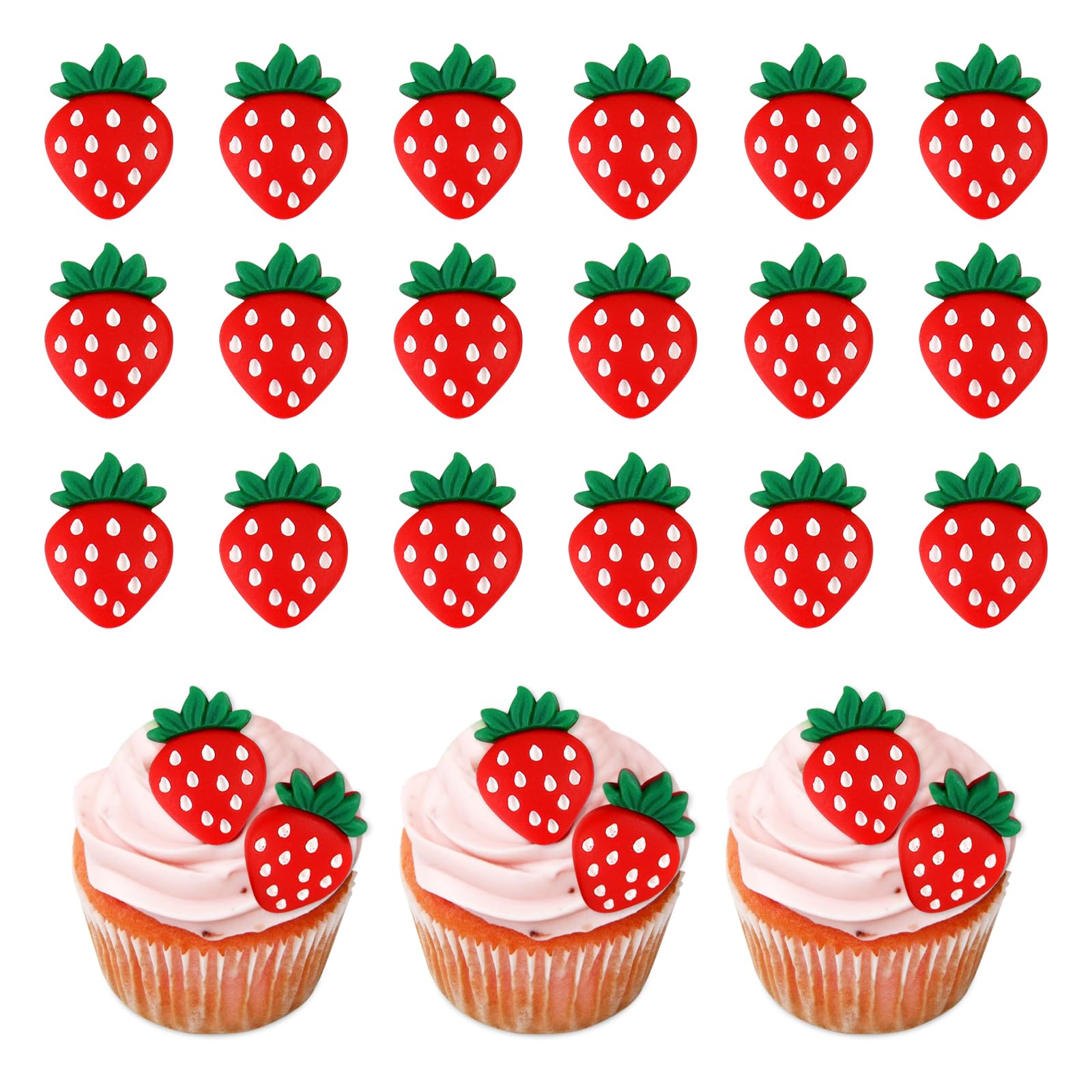 Keaziu strawberry cupcake toppers close-up for festive desserts