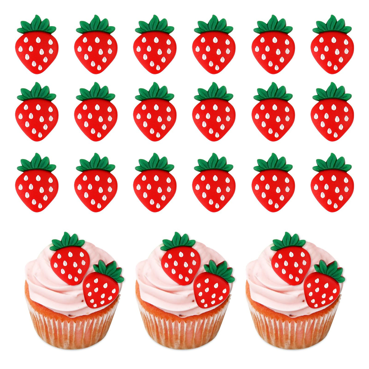 Keaziu strawberry cupcake toppers close-up for festive desserts