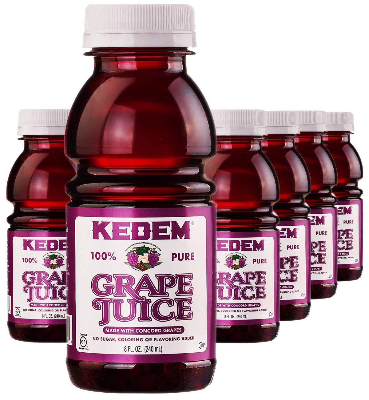 Kedem grape juice bottle label close-up with Concord grapes and kosher certification