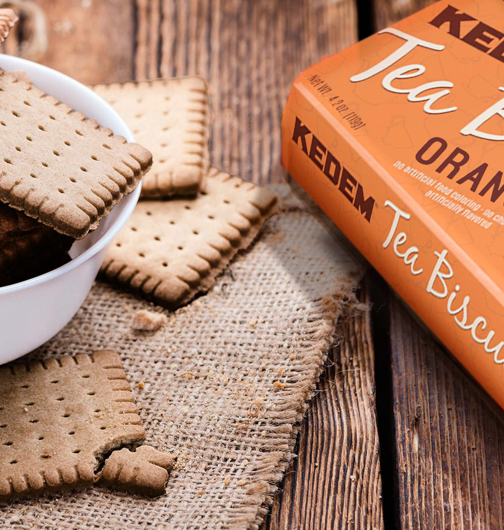 Kedem Orange Tea Biscuits plated with jam, versatile snack option