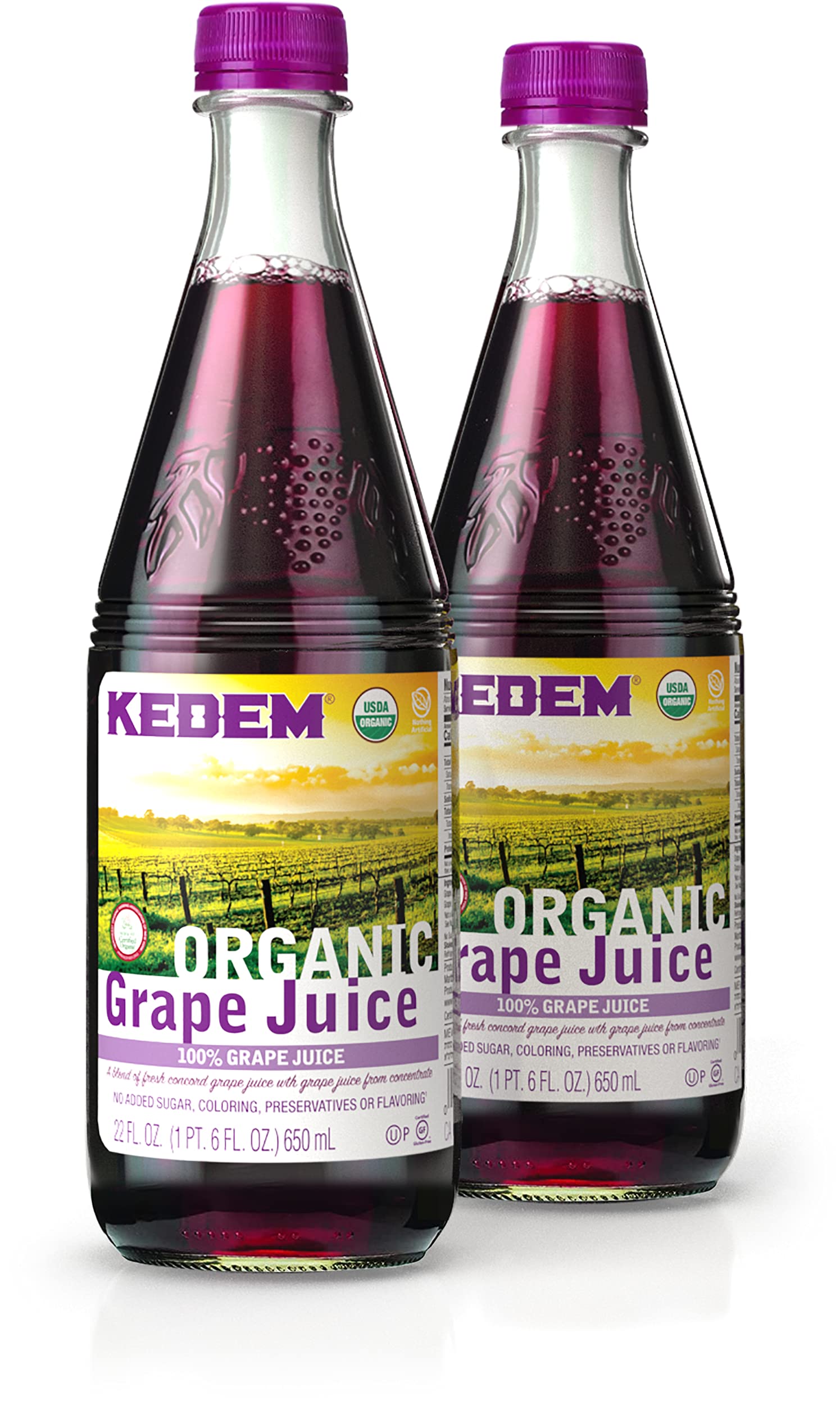 Kedem Organic Grape Juice 22 oz 2-pack front view, refreshing and sugar-free option for families