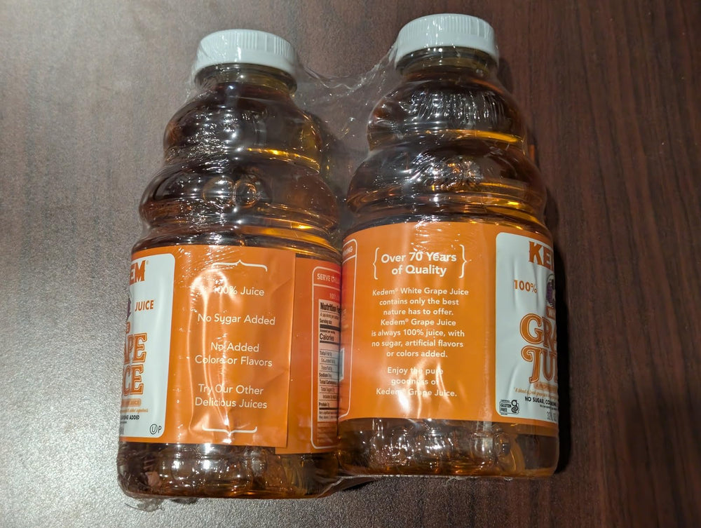 Kedem Kosher for Passover certification badge on juice bottle