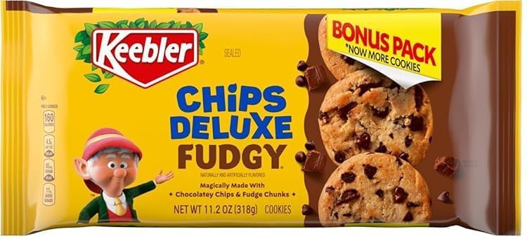 Keebler Chips Deluxe Fudgy Cookies pack ready to share with family.