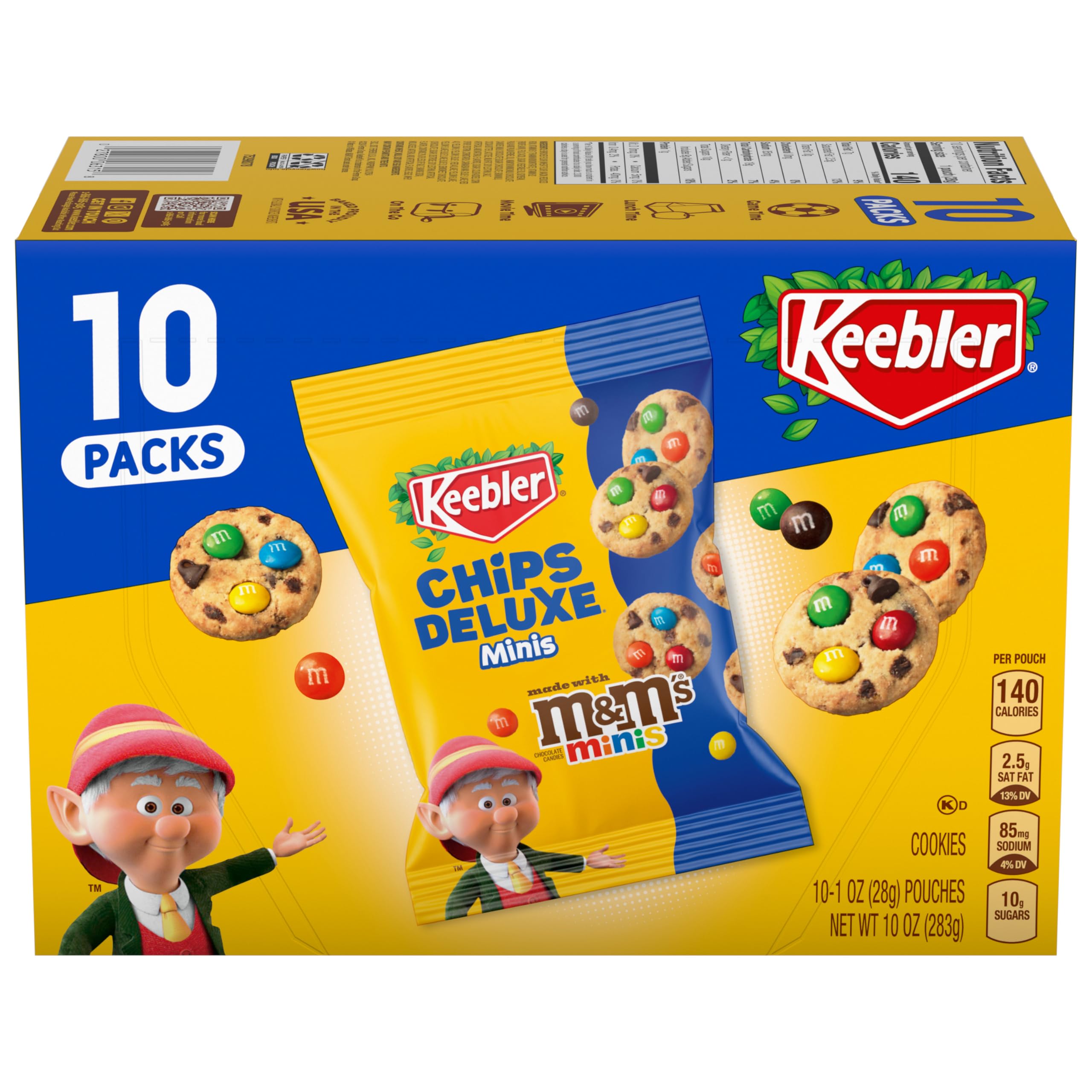 Keebler Chips Deluxe Minis with M&M’s in a resealable bag for easy snacking.