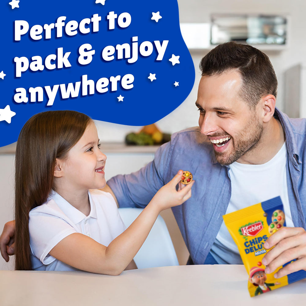 Keebler Elves branding on Chips Deluxe Minis packaging highlights playful, tasty indulgence.