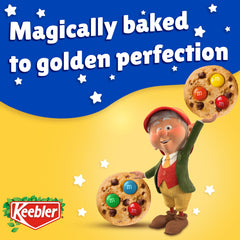 Keebler Chips Deluxe Rainbow with M&M's alongside milk, a classic snack pairing.