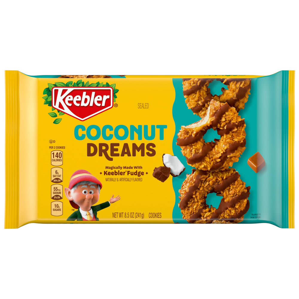 Keebler Coconut Dreams cookies pack showcases convenient snack packaging.