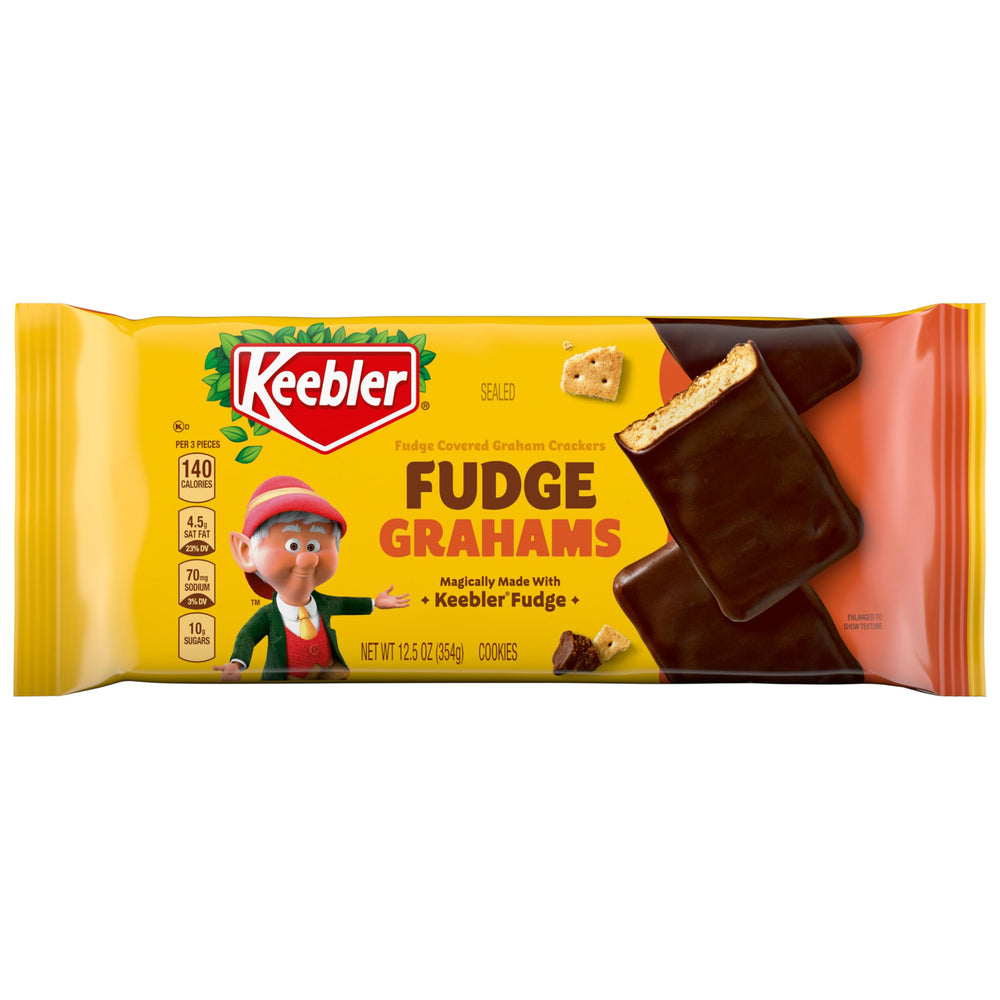 Keebler Fudge Deluxe Grahams pack shot with fudge-filled center