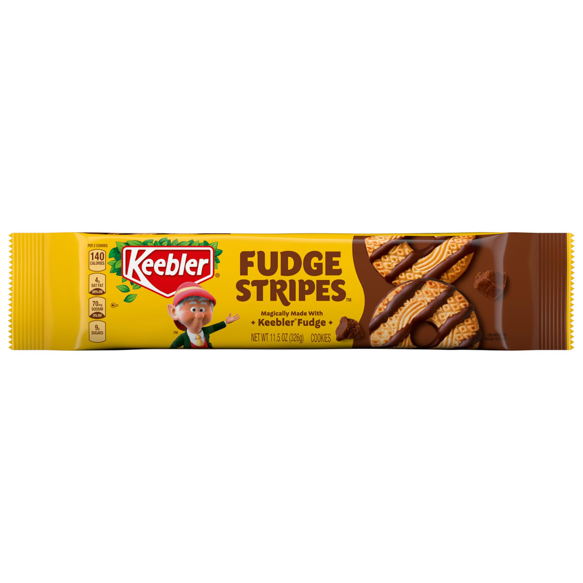 Keebler Fudge Stripes cookies close-up of fudge stripes, perfect for sharing a crisp, chocolatey treat.