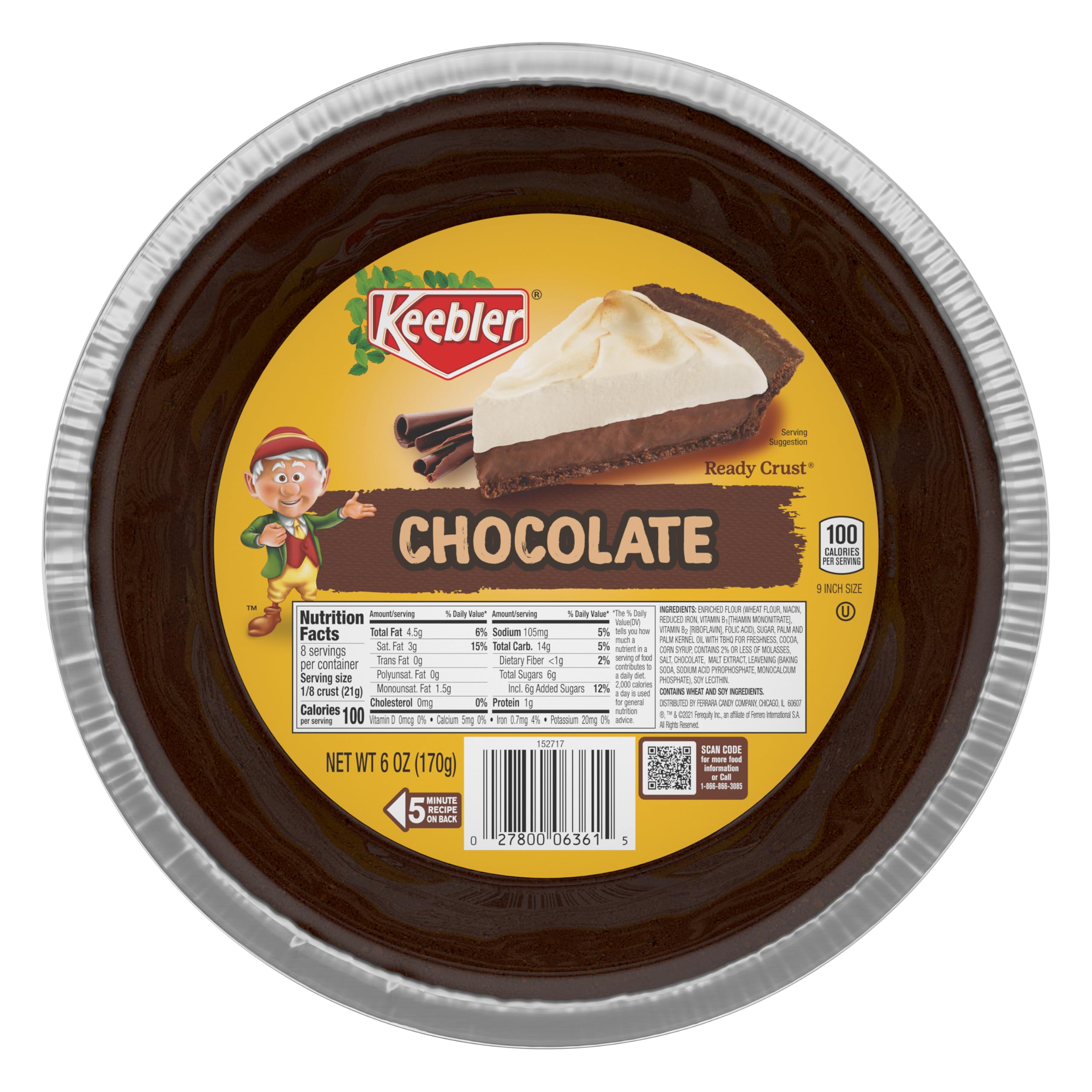 Keebler Ready Crust chocolate pie shell nine-inch for baked or no-bake pies.