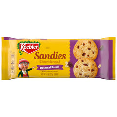 Keebler Sandies Oatmeal Raisin Cookies – front pack view, ideal for family snacking.
