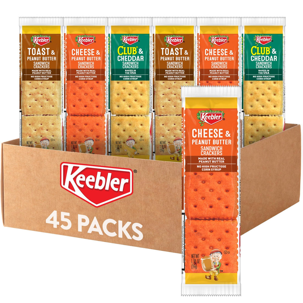 Keebler Sandwich Crackers variety pack 45 packs, ideal for lunch boxes and snacks.