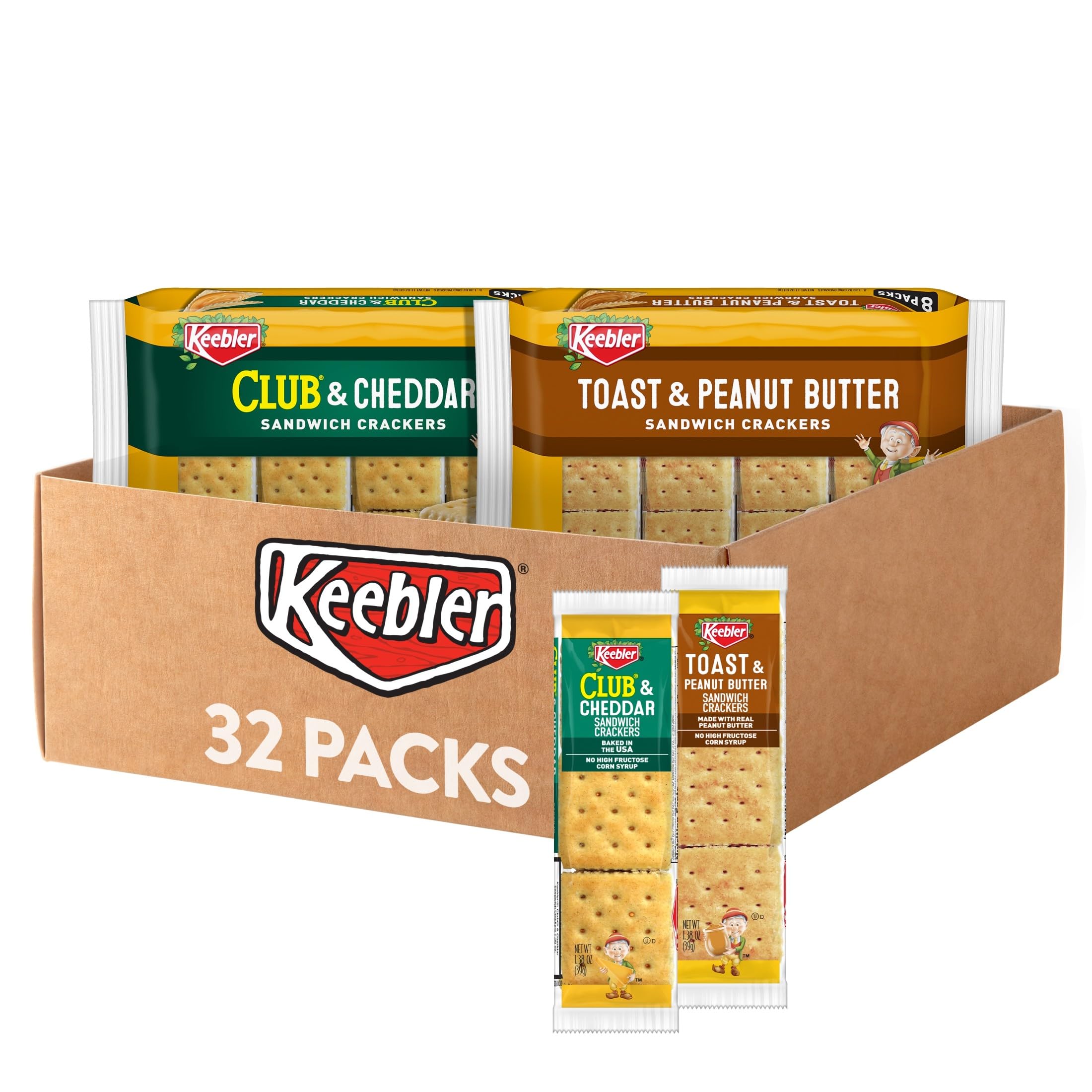 Keebler Sandwich Crackers variety-pack front view, ideal for on-the-go family snacking.