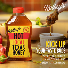 Kelley's Hot Honey with crispy fried chicken wings dipping
