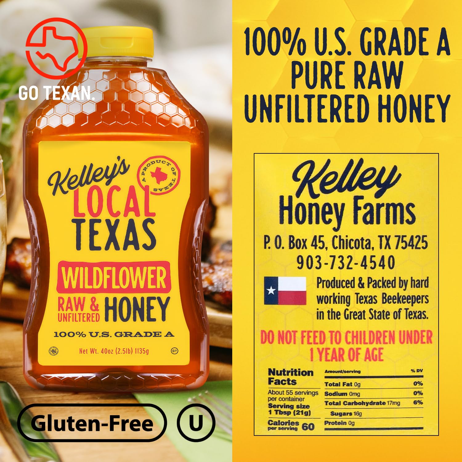 Pour Kelley’s Wildflower Honey to naturally sweeten tea.