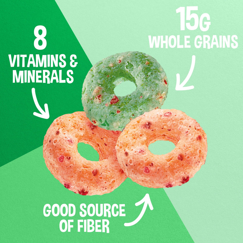 Kellogg's Apple Jacks giant size box on a kitchen counter