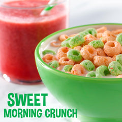 Pouring Kellogg's Apple Jacks with milk for a quick breakfast ritual