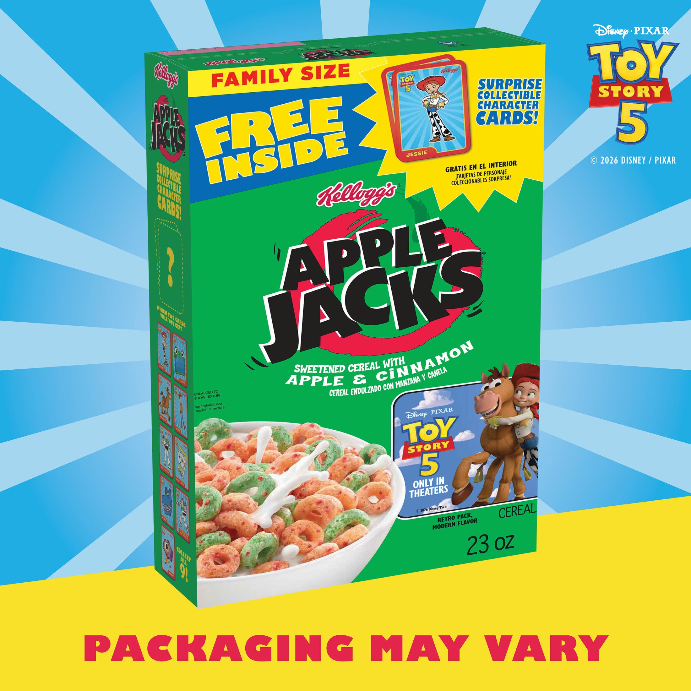 Kellogg's Apple Jacks spoon-dip close-up of crunchy loops.