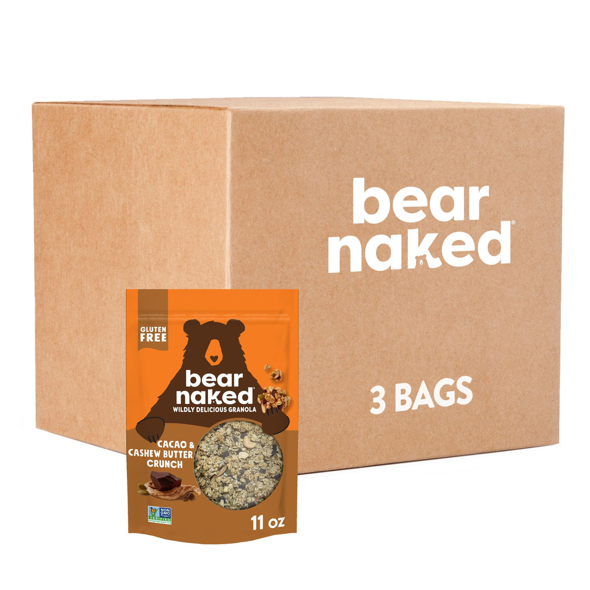 Kellogg's Bear Naked cacao-cashew granola bag for on-the-go snacking